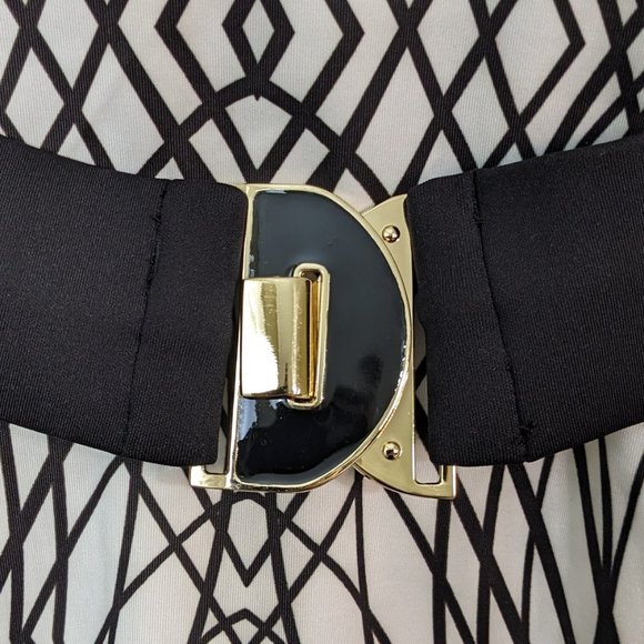 Marisa Kenson Black White Geometric Color Block Stretch Midi Dress - size S NWT - Picture 7 of 9